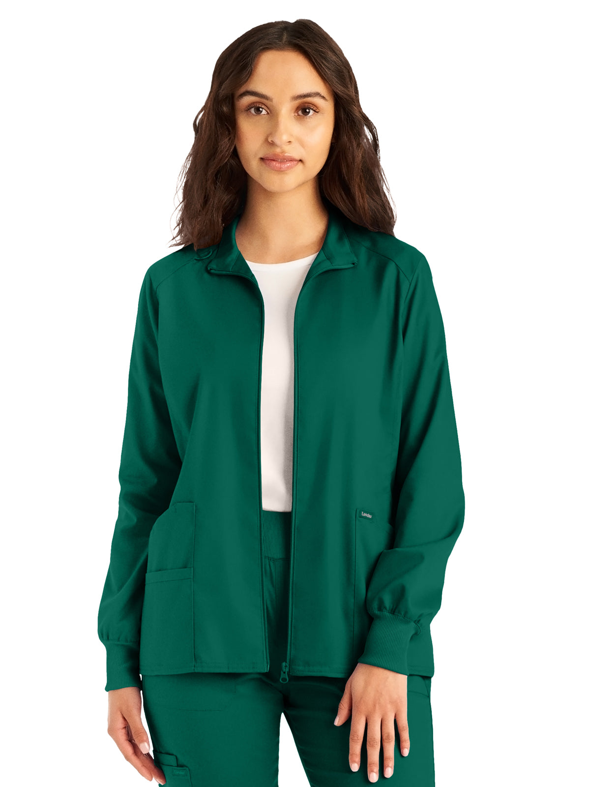 Landau Women's 3-Pocket Mock Neck Zip-Front Scrub Jacket