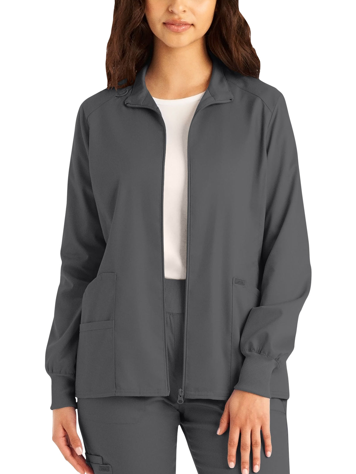 Landau Women's 3-Pocket Mock Neck Zip-Front Scrub Jacket